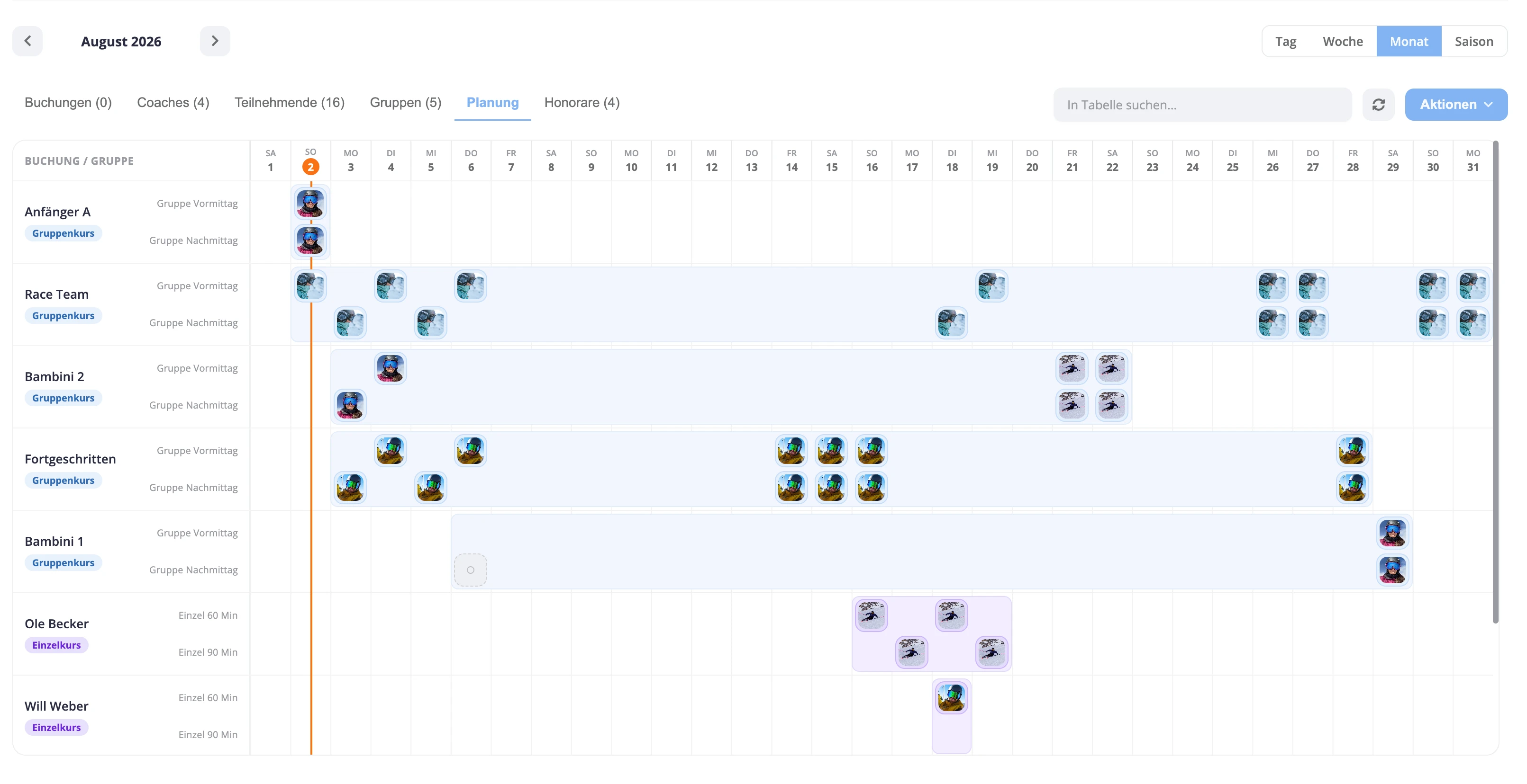 Vivlico KursManager – Saisonkurse und Buchungskalender